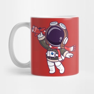 Cute Astronaut Pilot Playing Plane Toy Cartoon Mug